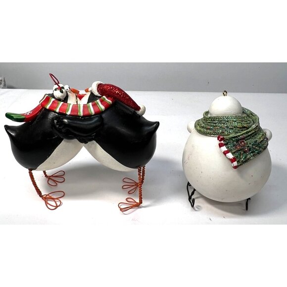 Penguin & Snowman Christmas Figurines With Scarves & Hats - Festive Holiday Deco - Picture 5 of 5